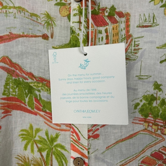 CYNTHIA ROWLEY Linen Surfer Tropical  Beach Camp Cap Sleeve Shirt Dress Size L - Picture 5 of 9